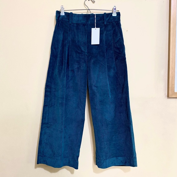 NWT COS Blue-Green Wide-Leg Corduroy Trousers MSRP$115 - Picture 2 of 16